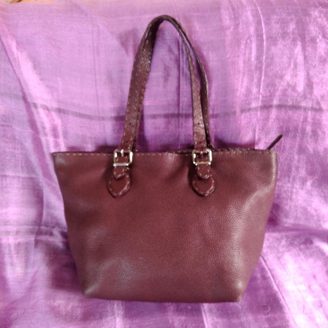 FENDI Hand Bag Tote Purse Selleria Leather Burgundy Authentic