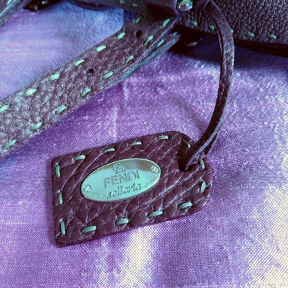 FENDI Hand Bag Tote Purse Selleria Leather Burgundy Authentic