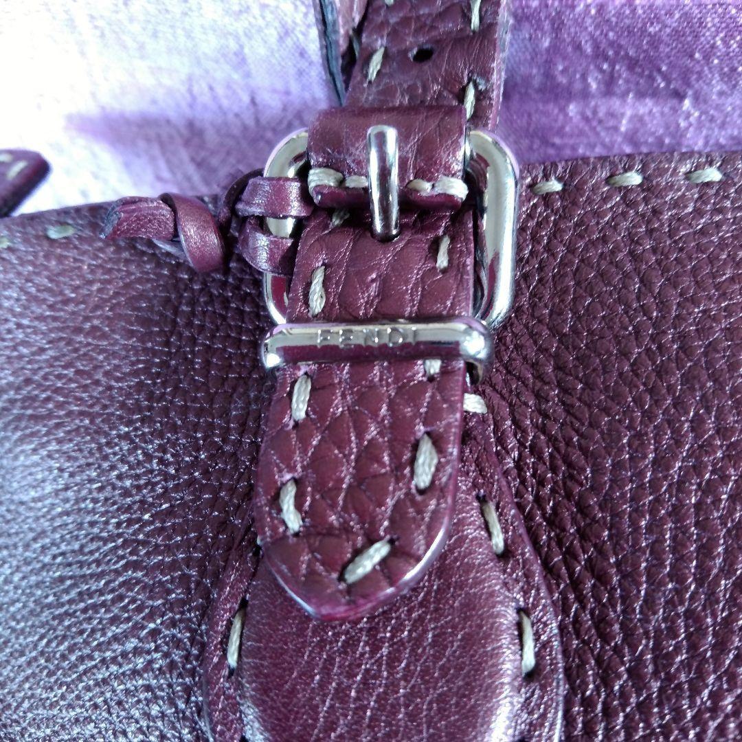 FENDI Hand Bag Tote Purse Selleria Leather Burgundy Authentic