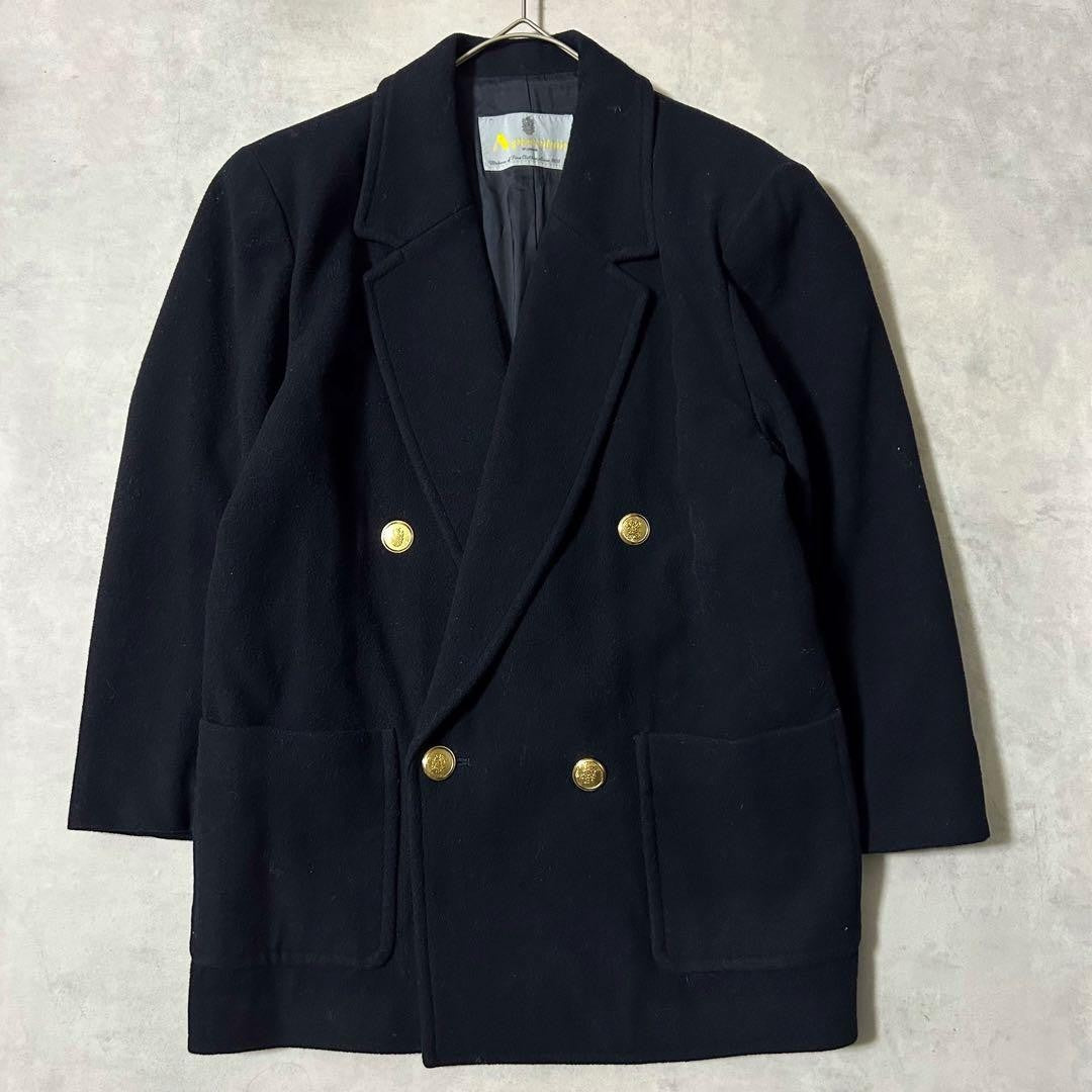 Aquascutum P Coat Asian fit XL US size L Dark Navy Authentic