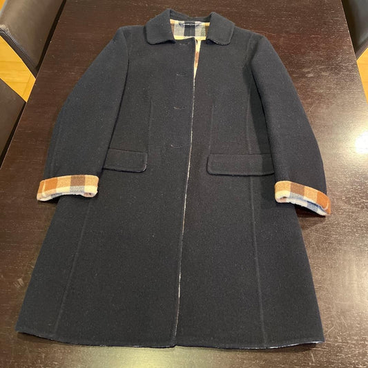 Aquascutum Wool Coat Club Check Asian fit M US size S Authentic