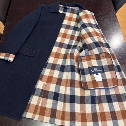 Aquascutum Wool Coat Club Check Asian fit M US size S Authentic