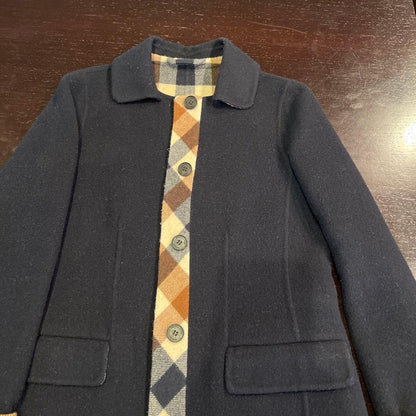 Aquascutum Wool Coat Club Check Asian fit M US size S Authentic