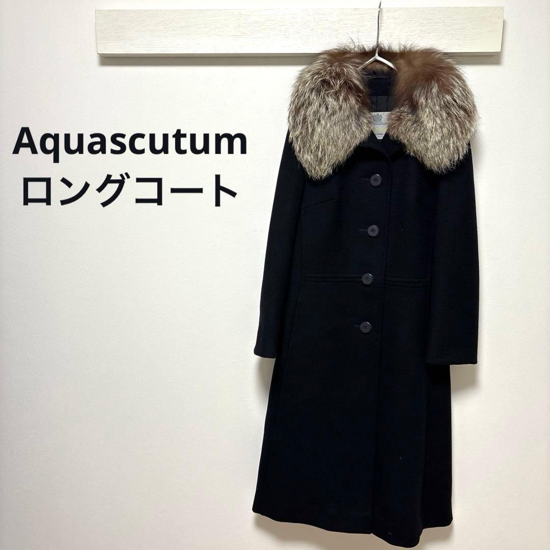 Aquascutum Long Coat FREE SIZE Black Authentic