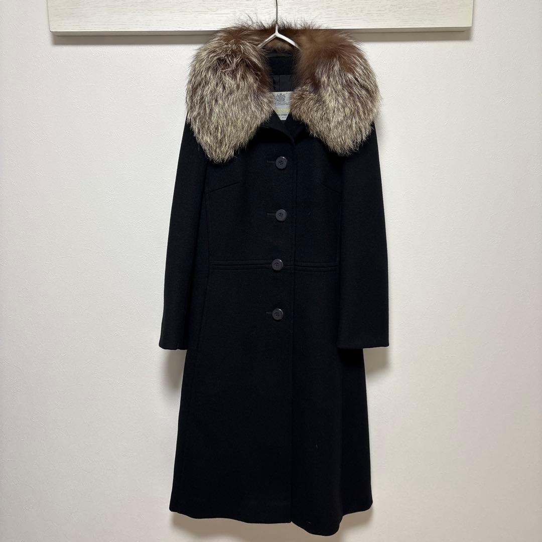 Aquascutum Long Coat FREE SIZE Black Authentic