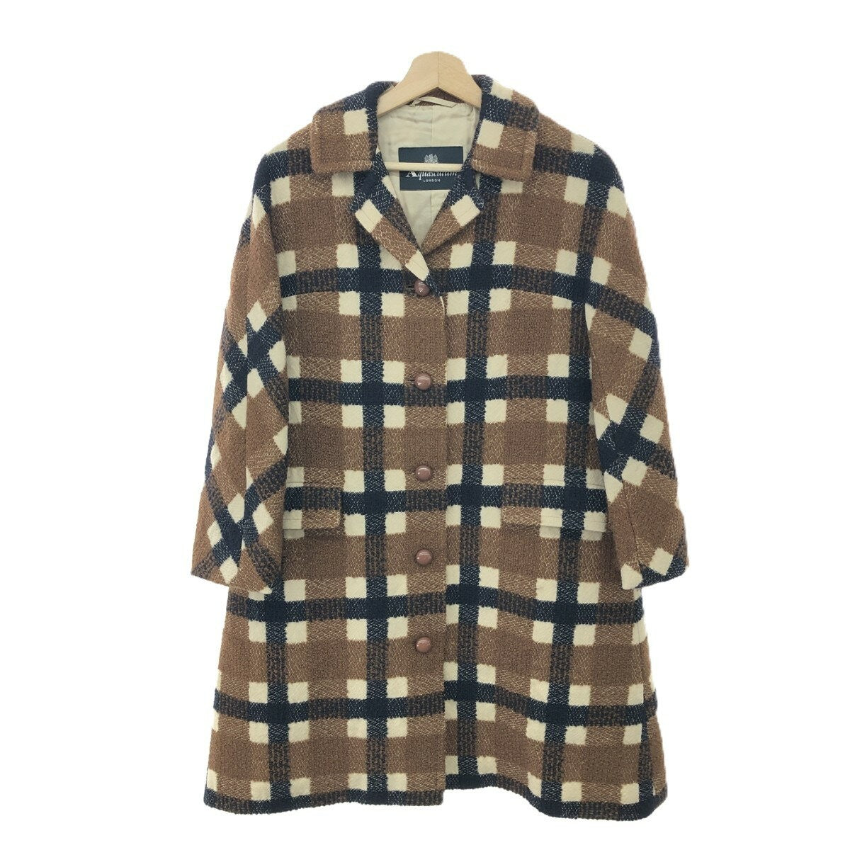Aquascutum Long Wool Coat size 4F Brown Authentic