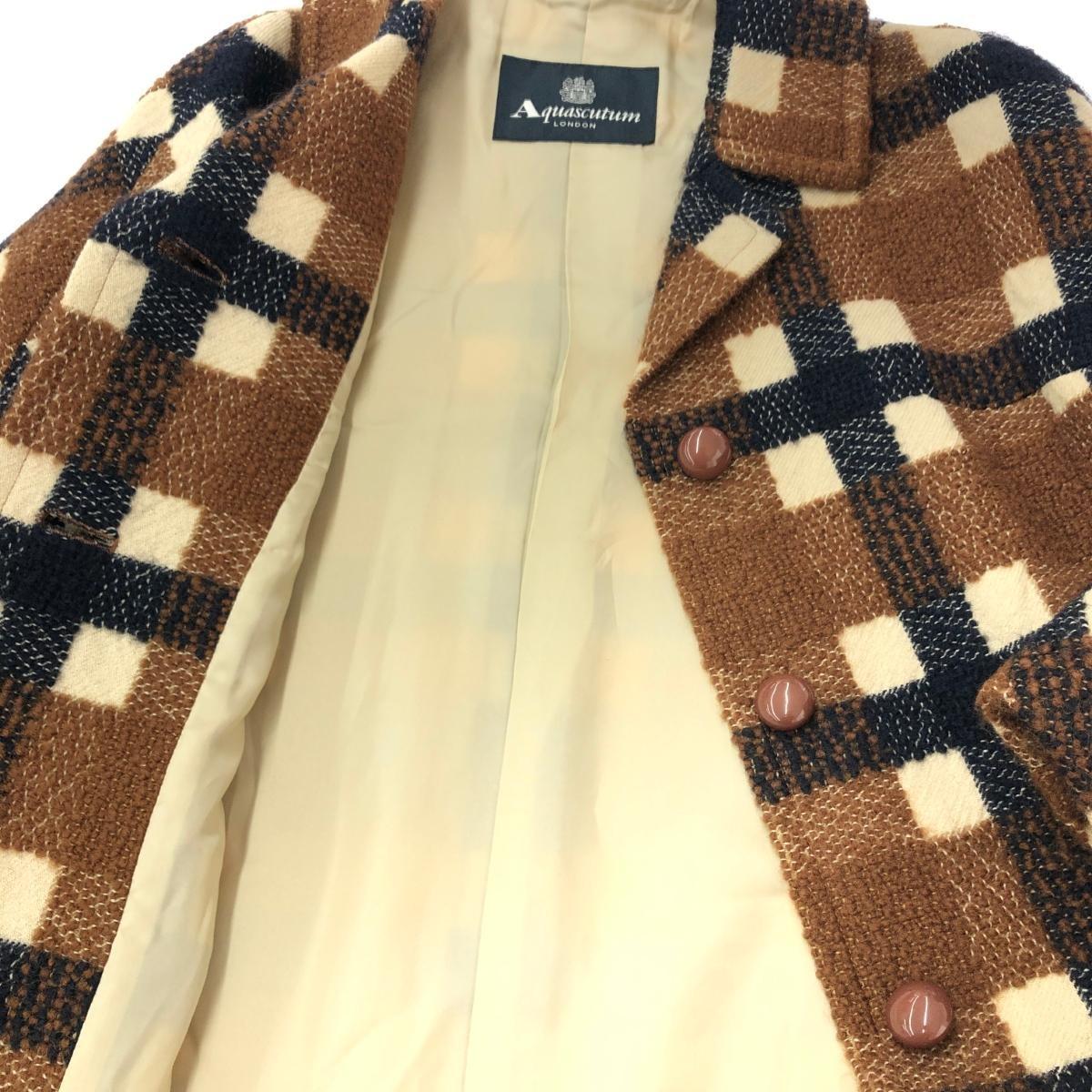 Aquascutum Long Wool Coat size 4F Brown Authentic