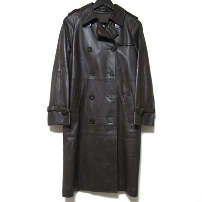 Aquascutum Double-breasted lambskin leather trench coat size 7F Dark Brown Auth