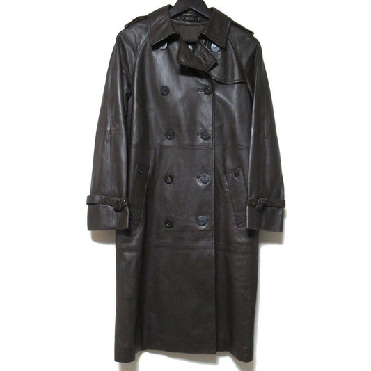 Aquascutum Double-breasted lambskin leather trench coat size 7F Dark Brown Auth