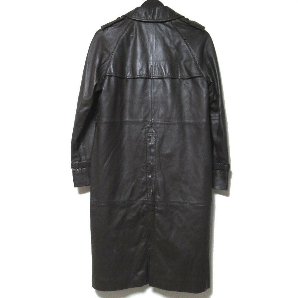 Aquascutum Double-breasted lambskin leather trench coat size 7F Dark Brown Auth