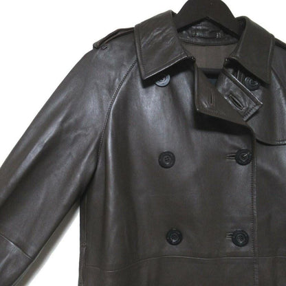 Aquascutum Double-breasted lambskin leather trench coat size 7F Dark Brown Auth