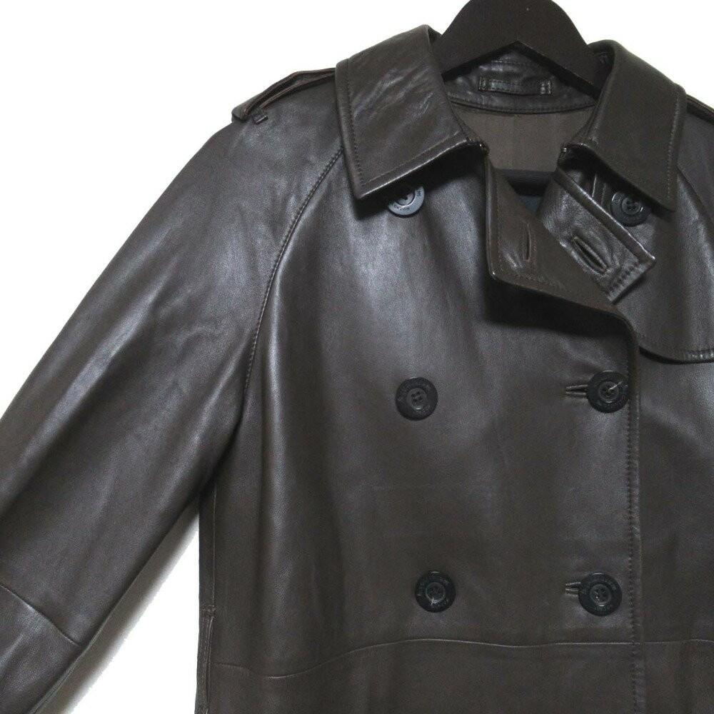 Aquascutum Double-breasted lambskin leather trench coat size 7F Dark Brown Auth