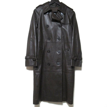 Aquascutum Double-breasted lambskin leather trench coat size 7F Dark Brown Auth