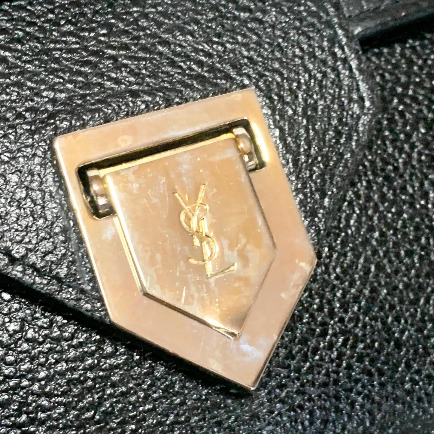 Saint Laurent Bag Cassandra YSL Shoulder Purse Leather Black Gold Authentic