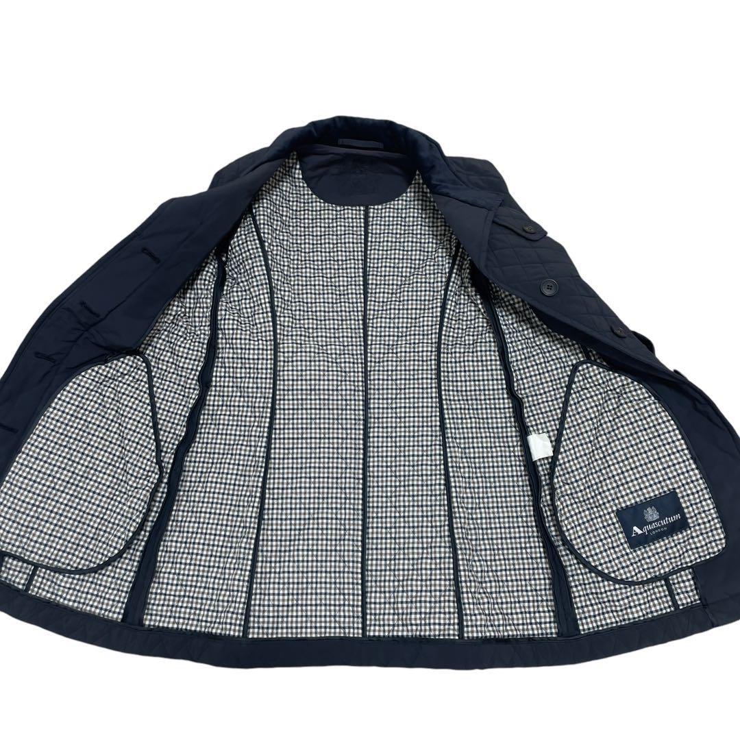 Aquascutum Quilting Coat Club Check Black Authentic