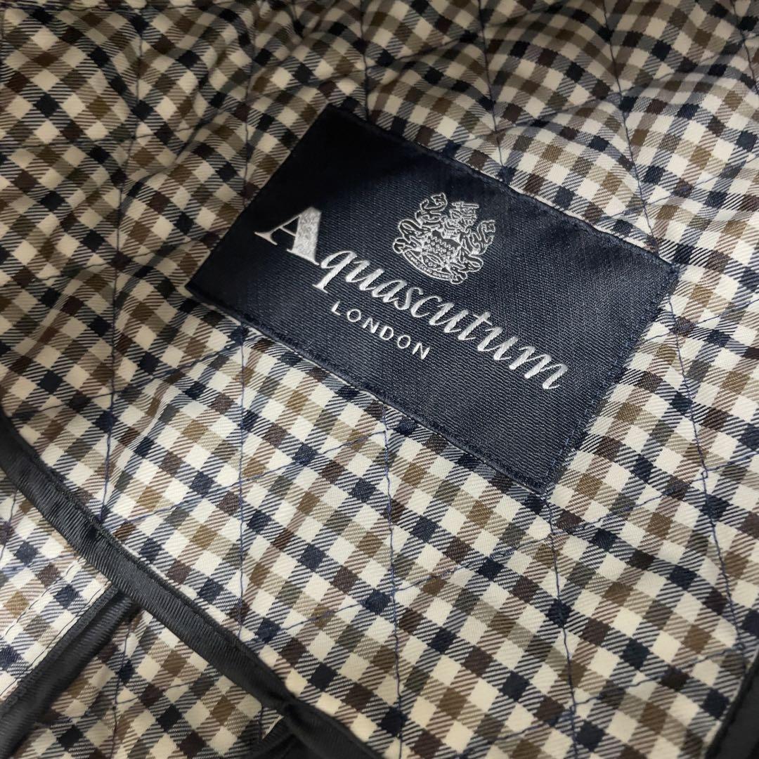 Aquascutum Quilting Coat Club Check Black Authentic