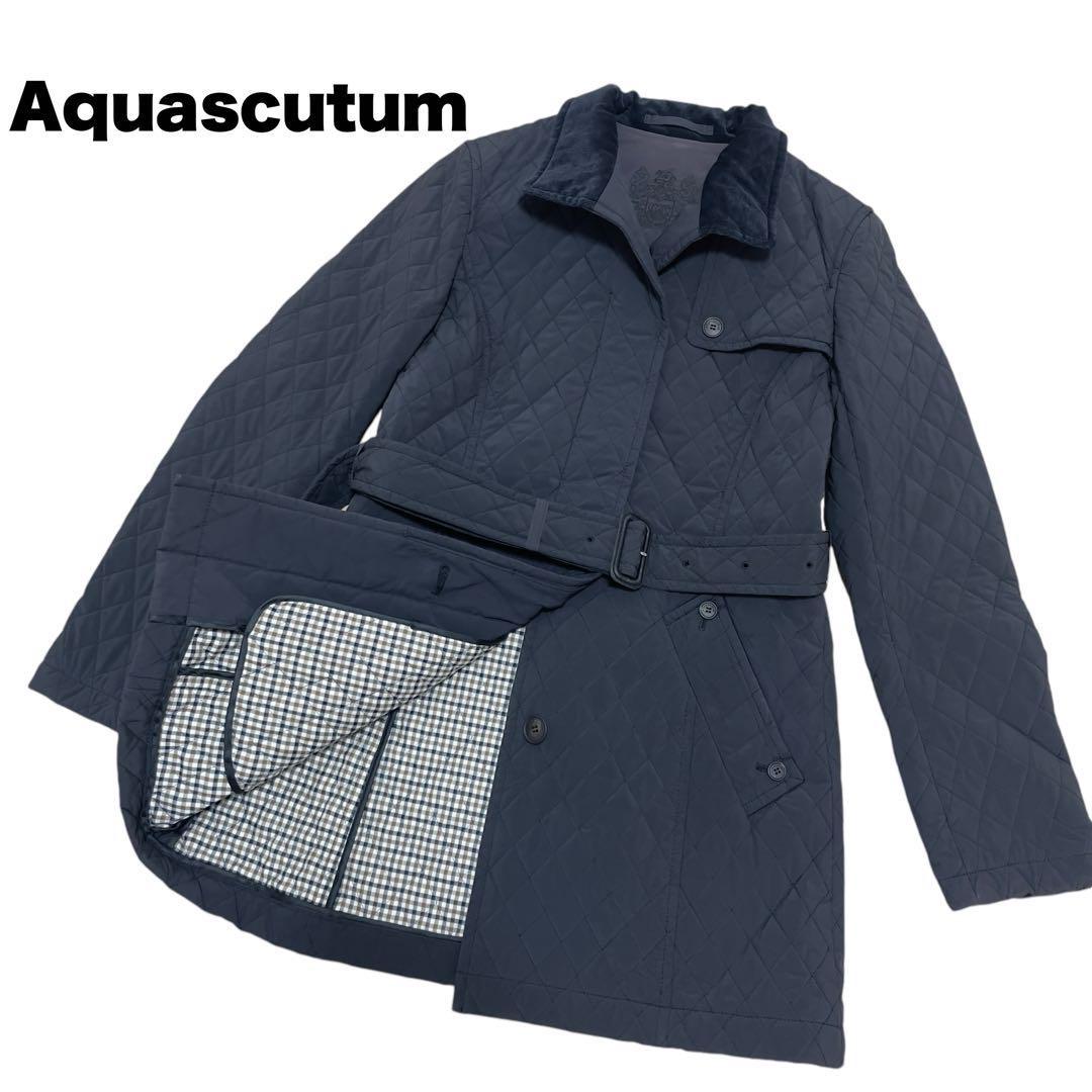 Aquascutum Quilting Coat Club Check Black Authentic