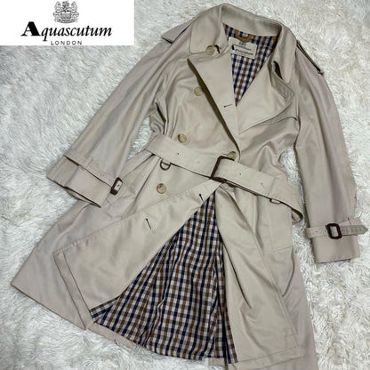 Aquascutum Trench Coat Club Check FREE SIZE Beige Authentic