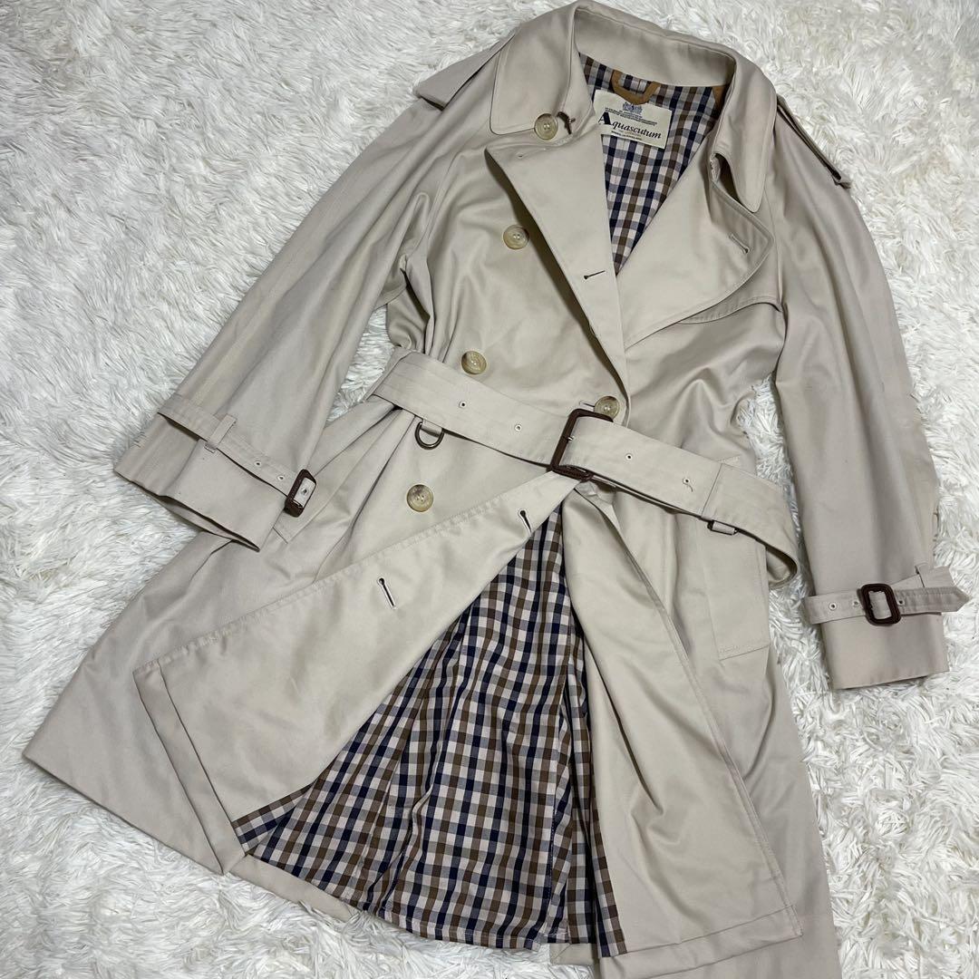 Aquascutum Trench Coat Club Check FREE SIZE Beige Authentic
