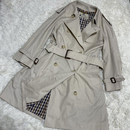 Aquascutum Trench Coat Club Check FREE SIZE Beige Authentic