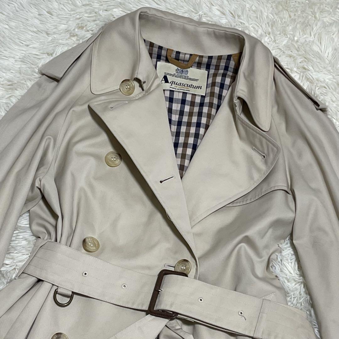 Aquascutum Trench Coat Club Check FREE SIZE Beige Authentic