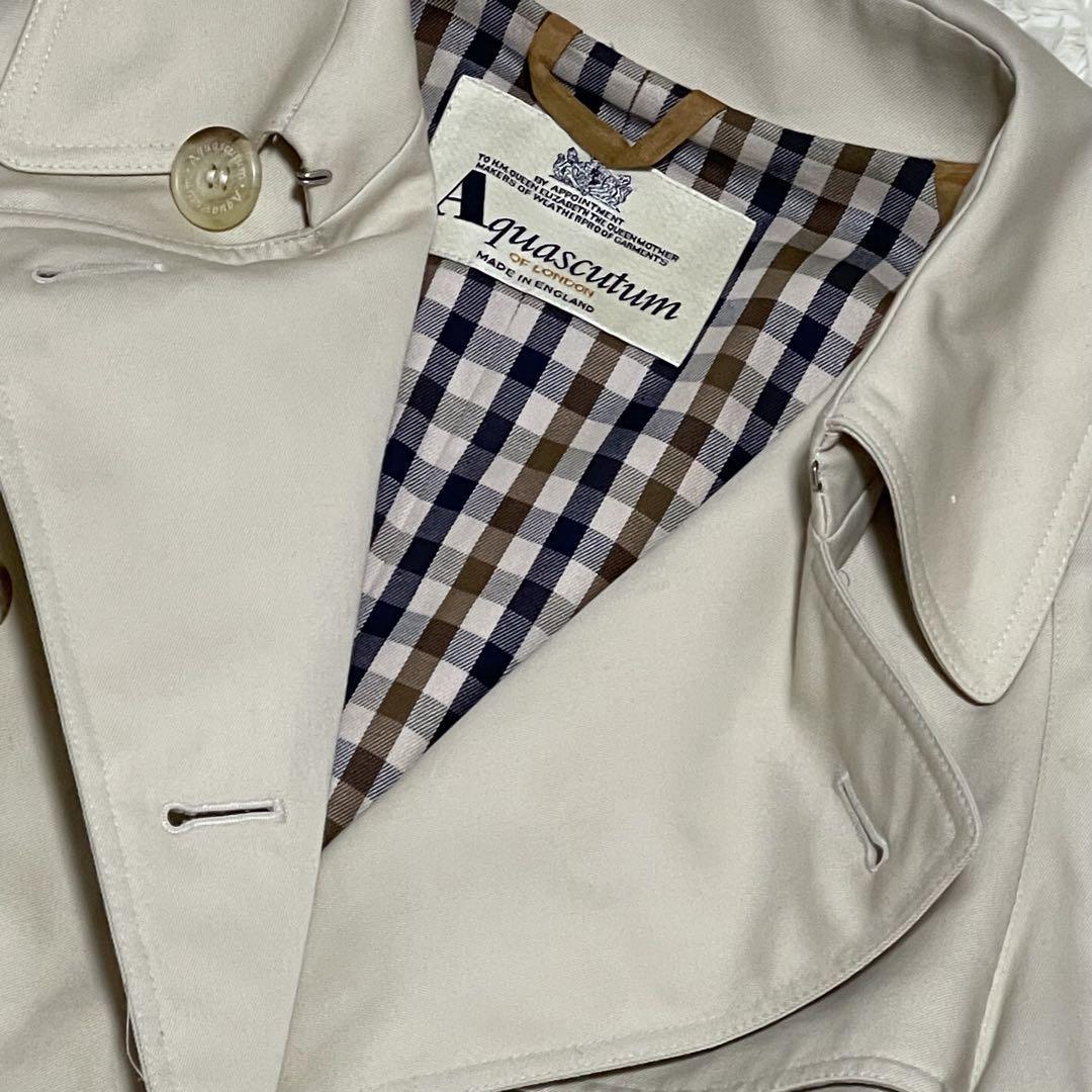 Aquascutum Trench Coat Club Check FREE SIZE Beige Authentic