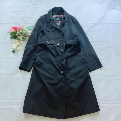 Aquascutum Trench Coat Club Check Asian fit M US size S Black Purple Authentic