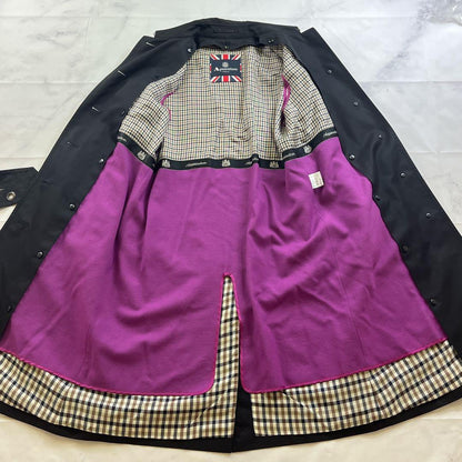 Aquascutum Trench Coat Club Check Asian fit M US size S Black Purple Authentic