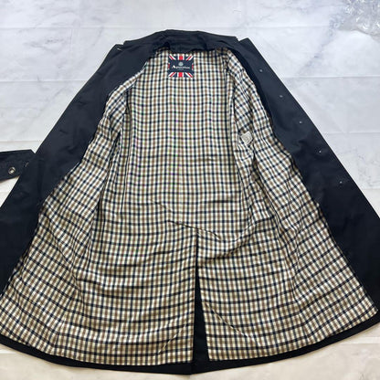 Aquascutum Trench Coat Club Check Asian fit M US size S Black Purple Authentic