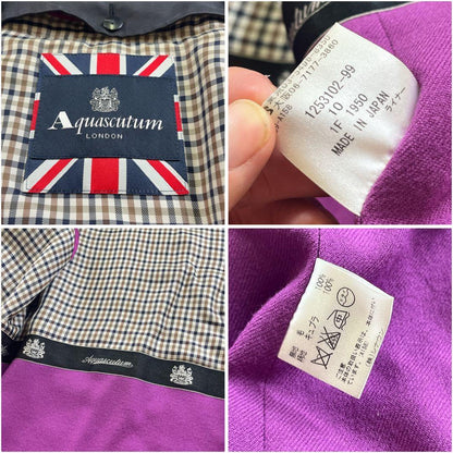 Aquascutum Trench Coat Club Check Asian fit M US size S Black Purple Authentic