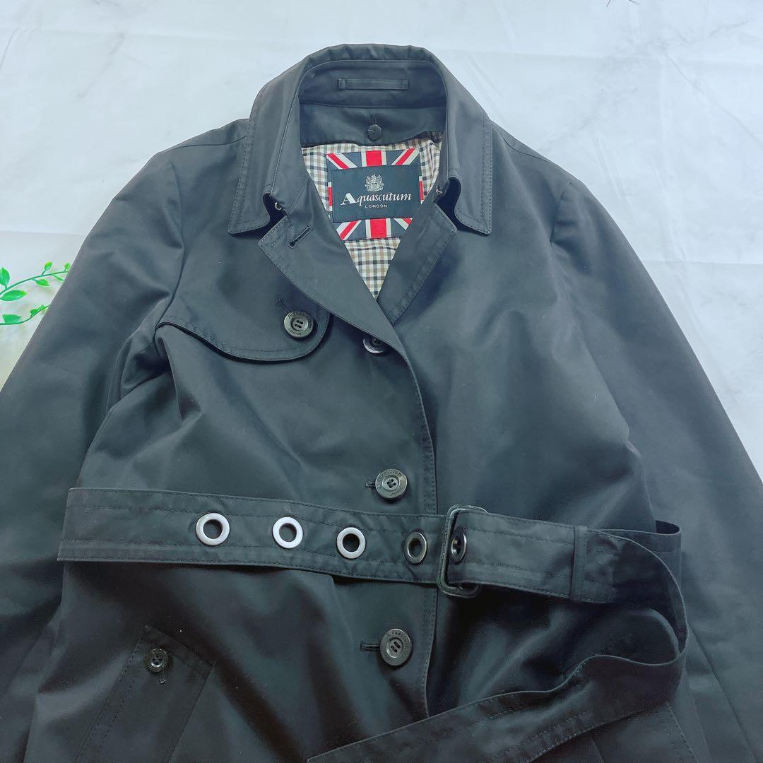 Aquascutum Trench Coat Club Check Asian fit M US size S Black Purple Authentic
