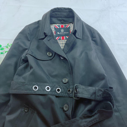 Aquascutum Trench Coat Club Check Asian fit M US size S Black Purple Authentic