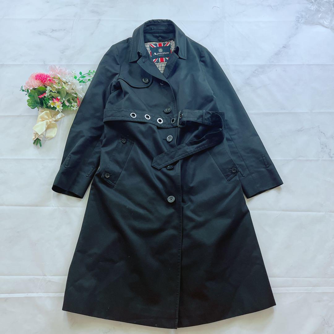 Aquascutum Trench Coat Club Check Asian fit M US size S Black Purple Authentic