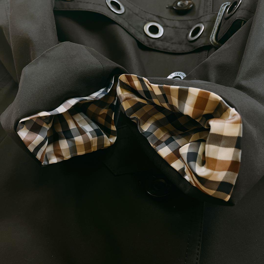 Aquascutum Trench Coat Club Check Asian fit M US size S Black Purple Authentic