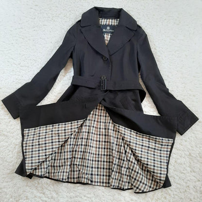 Aquascutum London Trench Coat Club Check Asian fit M US size S Black Authentic