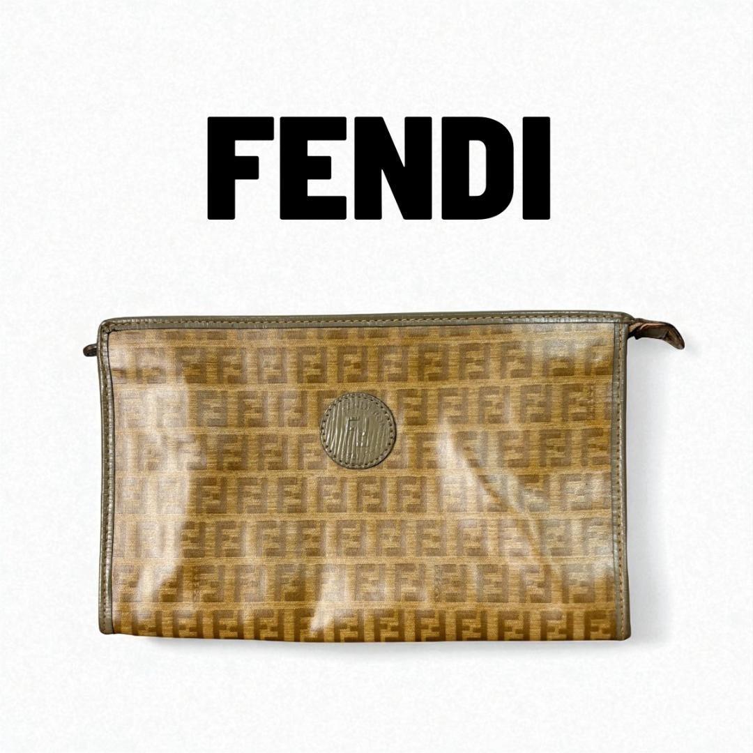 FENDI Clutch Bag Second Bag FF Zucca Brown Authentic
