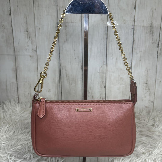 FENDI Accessory Pouch Hand Bag Tote Purse Chain Leather Pink Authentic