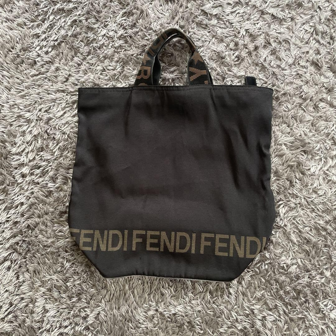 FENDI Hand Bag Tote Purse Logo Black Authentic