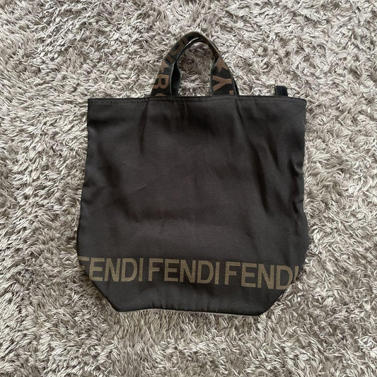 FENDI Hand Bag Tote Purse Logo Black Authentic