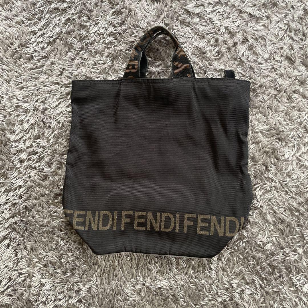 FENDI Hand Bag Tote Purse Logo Black Authentic