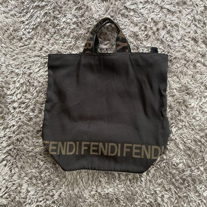 FENDI Hand Bag Tote Purse Logo Black Authentic