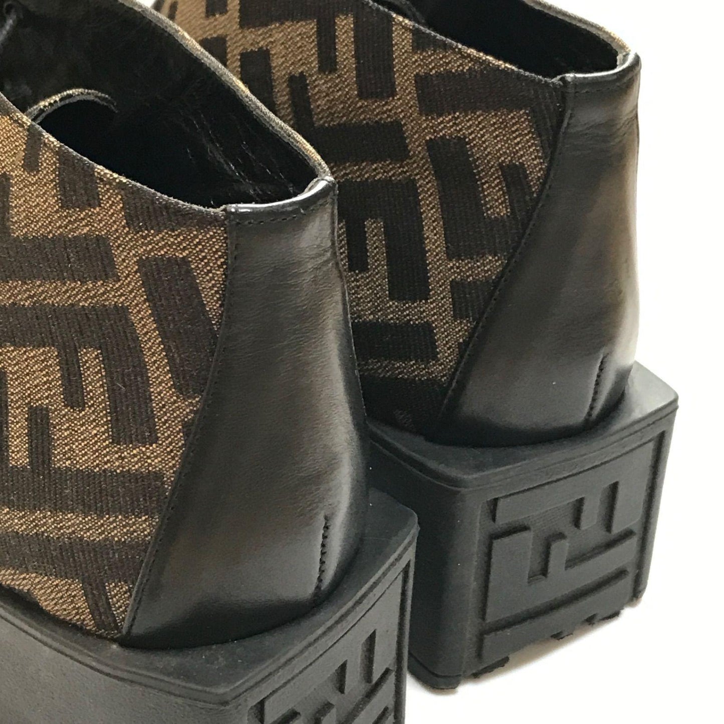 FENDI Short Boots Shoes FF Zucca EU 36 US 6 Canvas Leather Brown Authentic