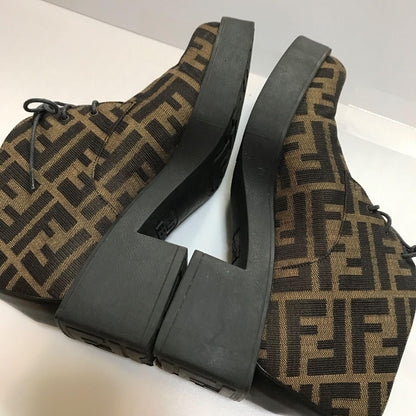 FENDI Short Boots Shoes FF Zucca EU 36 US 6 Canvas Leather Brown Authentic