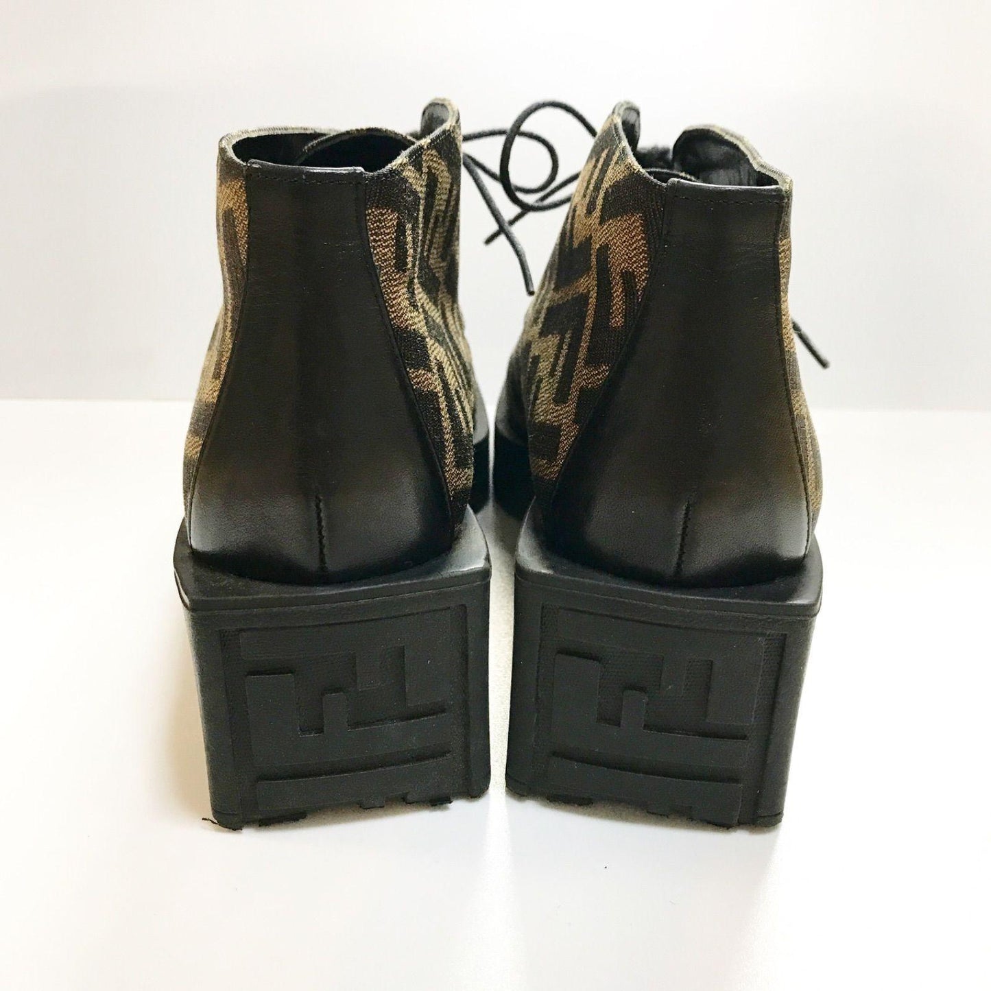 FENDI Short Boots Shoes FF Zucca EU 36 US 6 Canvas Leather Brown Authentic