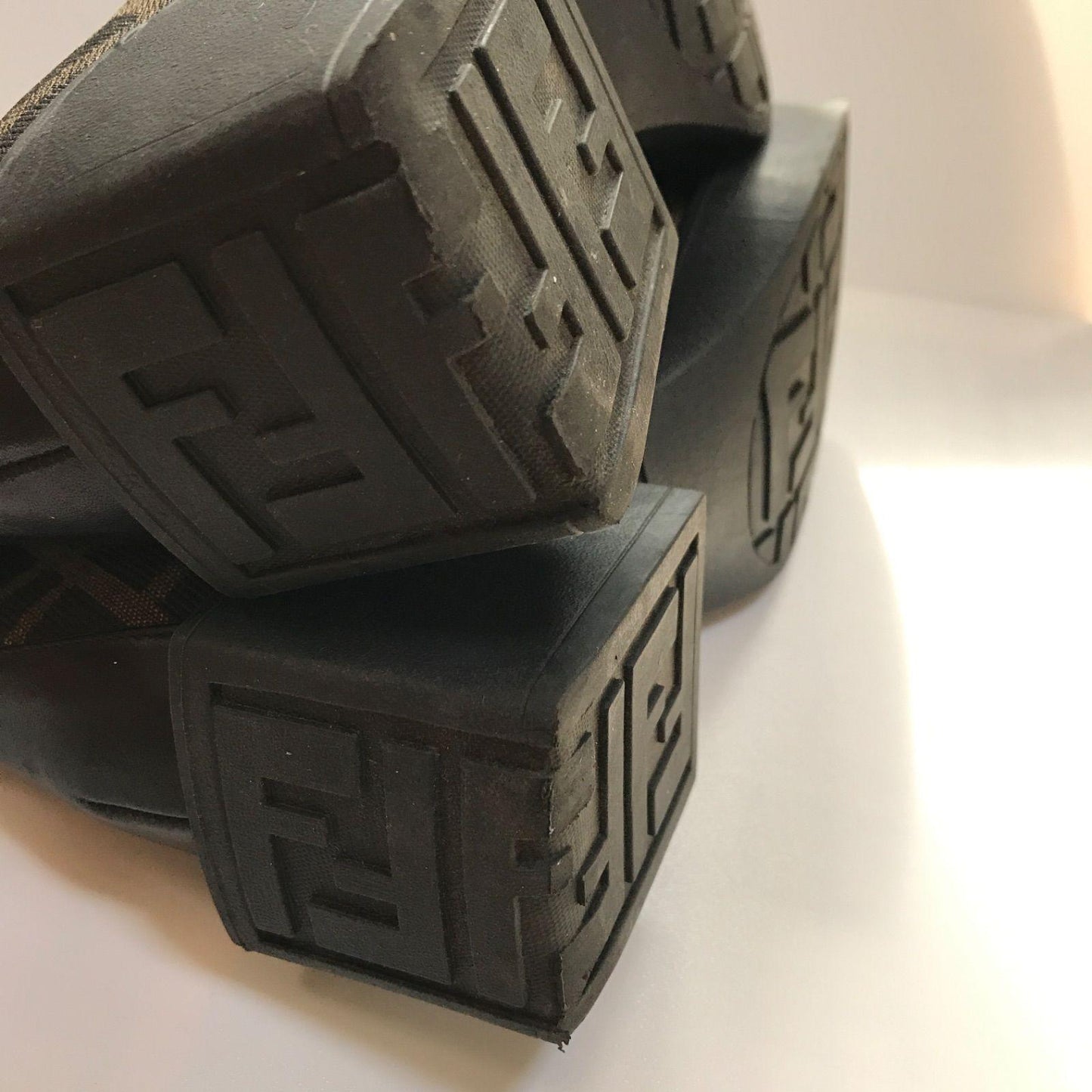 FENDI Short Boots Shoes FF Zucca EU 36 US 6 Canvas Leather Brown Authentic