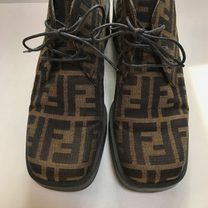 FENDI Short Boots Shoes FF Zucca EU 36 US 6 Canvas Leather Brown Authentic