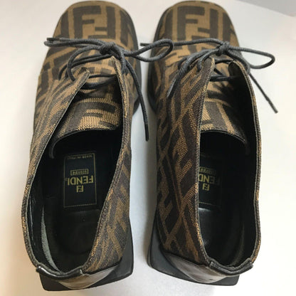 FENDI Short Boots Shoes FF Zucca EU 36 US 6 Canvas Leather Brown Authentic