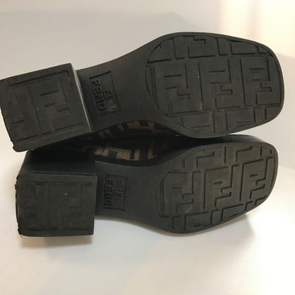 FENDI Short Boots Shoes FF Zucca EU 36 US 6 Canvas Leather Brown Authentic