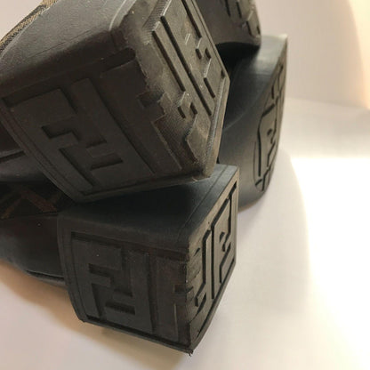 FENDI Short Boots Shoes FF Zucca EU 36 US 6 Canvas Leather Brown Authentic