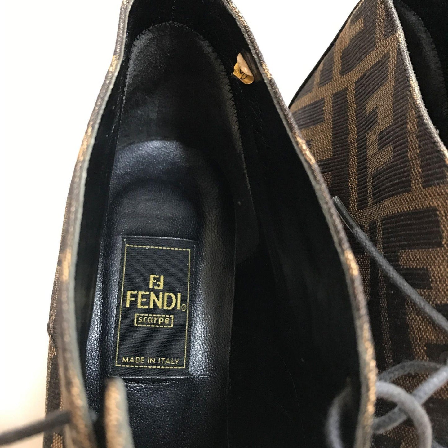 FENDI Short Boots Shoes FF Zucca EU 36 US 6 Canvas Leather Brown Authentic